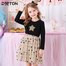 Cargar imagen en el visor de la galería, Vestido Vikita Top negro estrella dorada manga larga Falda tul dorada -81029