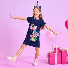 Cargar imagen en el visor de la galería, Vestido Vikita de algodón Mariposa Azul Marino - 81008
