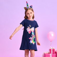 Cargar imagen en el visor de la galería, Vestido Vikita de algodón Mariposa Azul Marino - 81008
