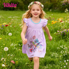 Cargar imagen en el visor de la galería, Vestido Vikita de algodón Mariposa Morado - 81008
