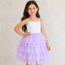 Cargar imagen en el visor de la galería, Vestido Vikita Top Blanco sin mangas Tul Morado - 81011
