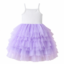 Cargar imagen en el visor de la galería, Vestido Vikita Top Blanco sin mangas Tul Morado - 81011
