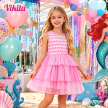 Cargar imagen en el visor de la galería, Vestido Vikita Top Sirena Rosado sin mangas Tul Rosado - 81013
