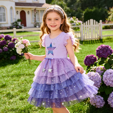 Cargar imagen en el visor de la galería, Vestido Vikita Top Estrella Morada manga corta Falda Tul Morada - 81018
