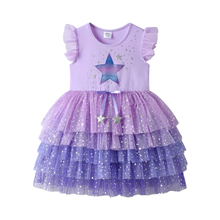 Cargar imagen en el visor de la galería, Vestido Vikita Top Estrella Morada manga corta Falda Tul Morada - 81018
