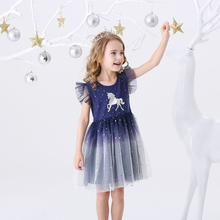 Cargar imagen en el visor de la galería, Vestido Vikita Top Unicornio plateado manga corta Falda Tul Azul y Gris - 81019
