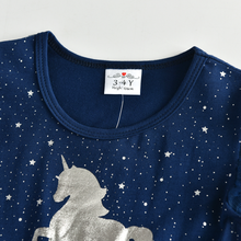 Cargar imagen en el visor de la galería, Vestido Vikita Top Unicornio plateado manga corta Falda Tul Azul y Gris - 81019
