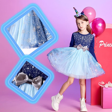 Cargar imagen en el visor de la galería, Vestido Vikita Top Azul marino con Lazo manga larga Falda tul azul -81027
