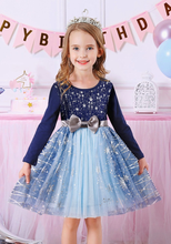 Cargar imagen en el visor de la galería, Vestido Vikita Top Azul marino con Lazo manga larga Falda tul azul -81027
