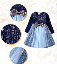 Cargar imagen en el visor de la galería, Vestido Vikita Top Azul marino con Lazo manga larga Falda tul azul -81027
