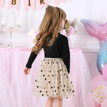 Cargar imagen en el visor de la galería, Vestido Vikita Top negro estrella dorada manga larga Falda tul dorada -81029
