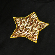 Cargar imagen en el visor de la galería, Vestido Vikita Top negro estrella dorada manga larga Falda tul dorada -81029
