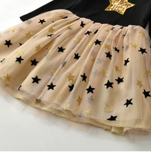 Cargar imagen en el visor de la galería, Vestido Vikita Top negro estrella dorada manga larga Falda tul dorada -81029
